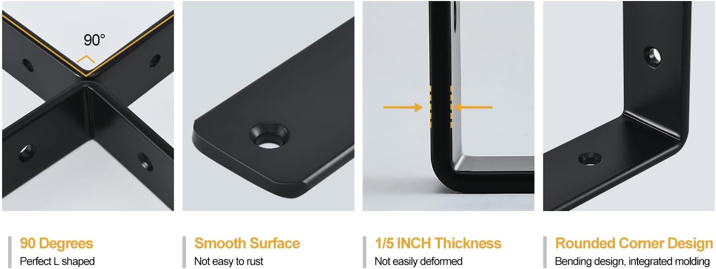 4 Pack - L 6" x H 4" x W1.5, 5mm Thick Black L Shelf Bracket, Iron Shelf Brackets, Metal Shelf Brackets, Floating Shelf, Shelf Supports with Screws - Image 8