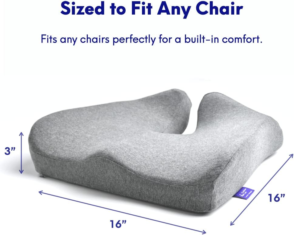 C CUSHION LAB Patented Pressure Relief Seat Cushion for Long Sitting Hours on Office/Home Chair, Car, Wheelchair - Extra-Dense Memory Foam for Hip, Tailbone, Coccyx, Sciatica - Light Grey - Image 6