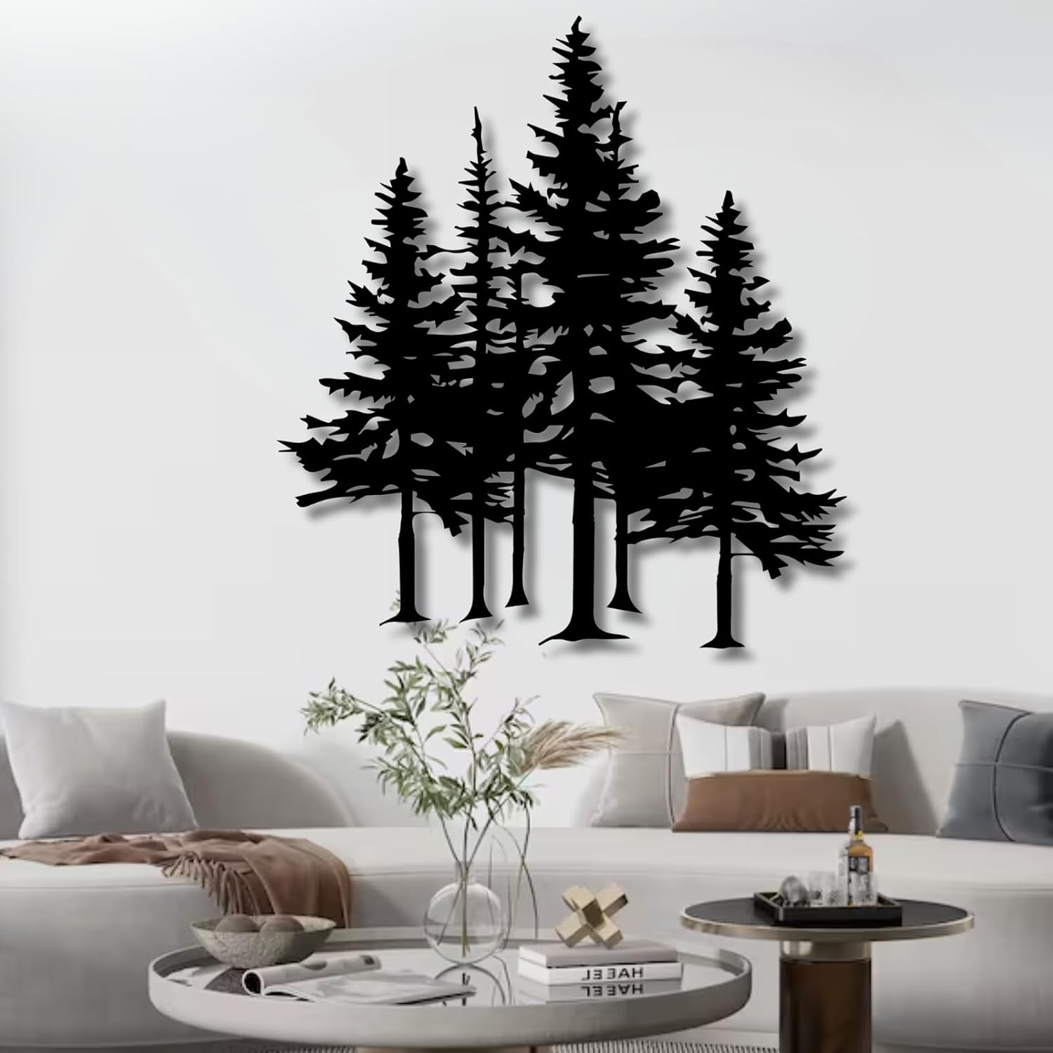Mimiso Metal Pine Tree Wall Art Decor,Nature Forest Metal Decor,Tree Wall Art,Wall Decorations for Living Room,Bed Room,Dning Room,Housewarming Gift(Black,24"×21") - Image 3