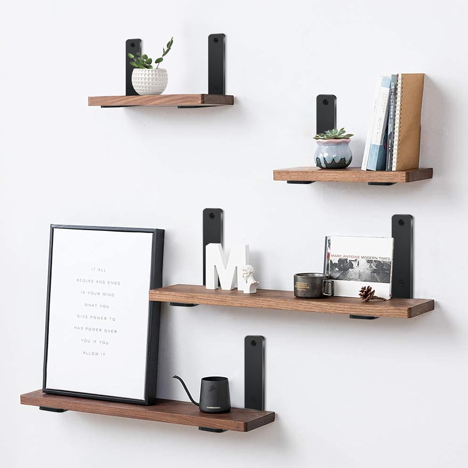 4 Pack - L 6" x H 4" x W1.5, 5mm Thick Black L Shelf Bracket, Iron Shelf Brackets, Metal Shelf Brackets, Floating Shelf, Shelf Supports with Screws - Image 5