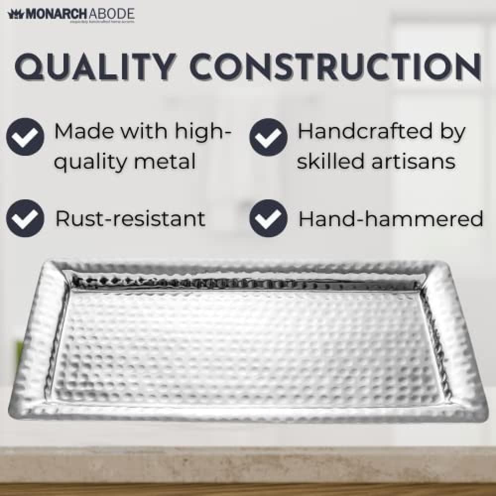 Monarch Abode Decorative Tray – 12-Inch Hand Hammered Nickel Finish Metal Bathroom Tray Countertop, Vanity Trays Organizer, Perfume Plate for Dresser, Kitchen Countertop Small Fruit Platter - Image 4