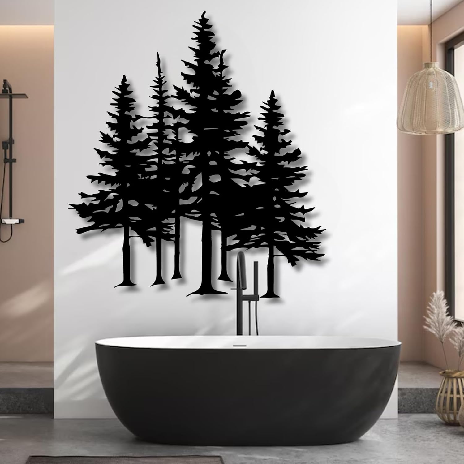 Mimiso Metal Pine Tree Wall Art Decor,Nature Forest Metal Decor,Tree Wall Art,Wall Decorations for Living Room,Bed Room,Dning Room,Housewarming Gift(Black,24"×21")