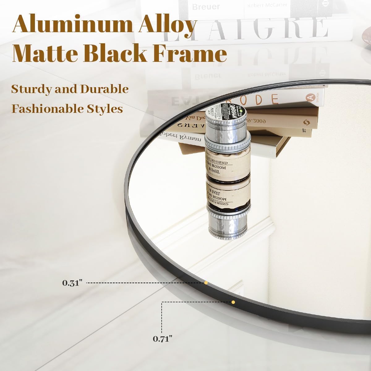 VooBang Large Black Round Bathroom Mirror, 48 inch Circle Wall Mounted Hanging Mirror with Simple Modern Circular Metal Frame for Hallway, Entryway, Living Room, Black Frame - Image 3
