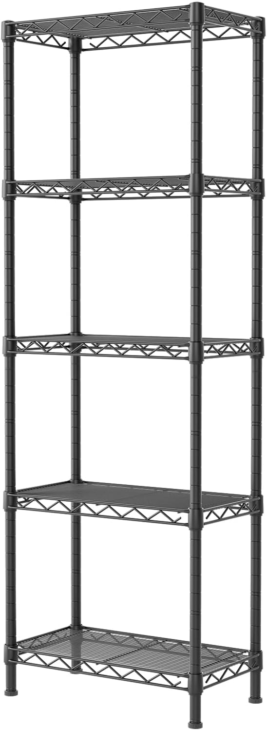 SINGAYE Metal Shelves Wire Shelving:Storage Rack Standing Units Shelf for Kitchen Laundry Bathroom Closet Organizers Pantry Narrow Mesh Adjustable 10" D x 16" W x 55" H Black