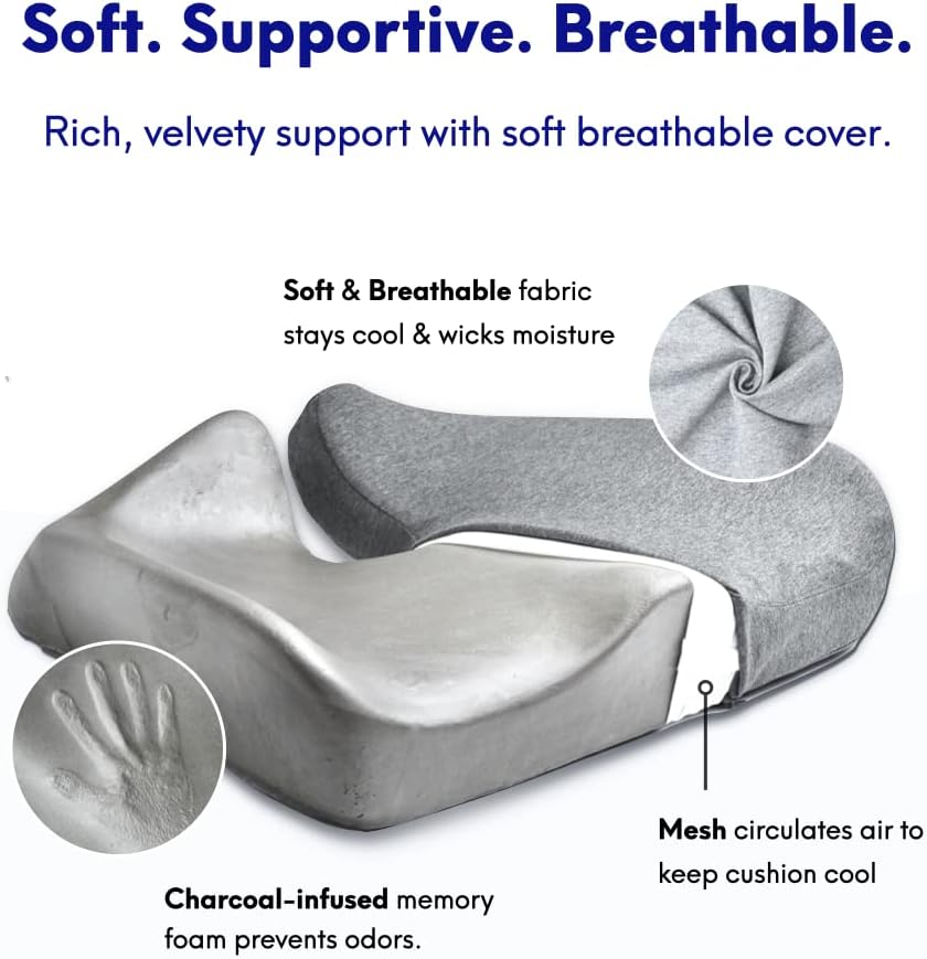 C CUSHION LAB Patented Pressure Relief Seat Cushion for Long Sitting Hours on Office/Home Chair, Car, Wheelchair - Extra-Dense Memory Foam for Hip, Tailbone, Coccyx, Sciatica - Light Grey - Image 5