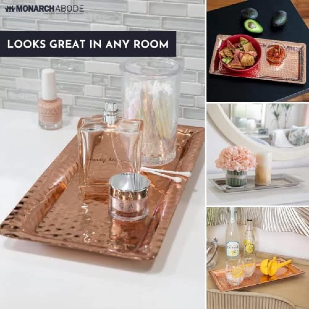 Monarch Abode Decorative Tray – 12-Inch Hand Hammered Nickel Finish Metal Bathroom Tray Countertop, Vanity Trays Organizer, Perfume Plate for Dresser, Kitchen Countertop Small Fruit Platter - Image 3
