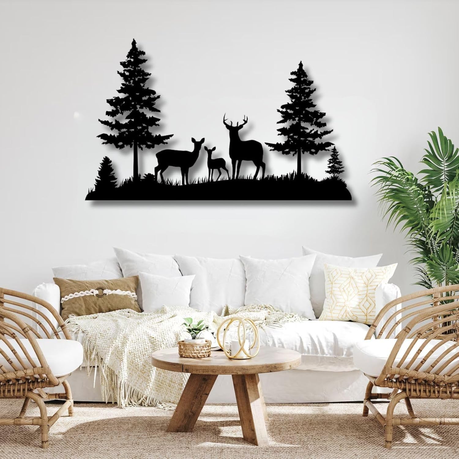 Mimiso Deer Metal Art Wall Decor,Forest Deer Wall Decor Deer Family Metal Wall Art,Large Wall Decor,Black Wall Decor,Wall Decorations for Living Room,Bedroom,Bathroom (19""×11""/47×29cm) - Image 2
