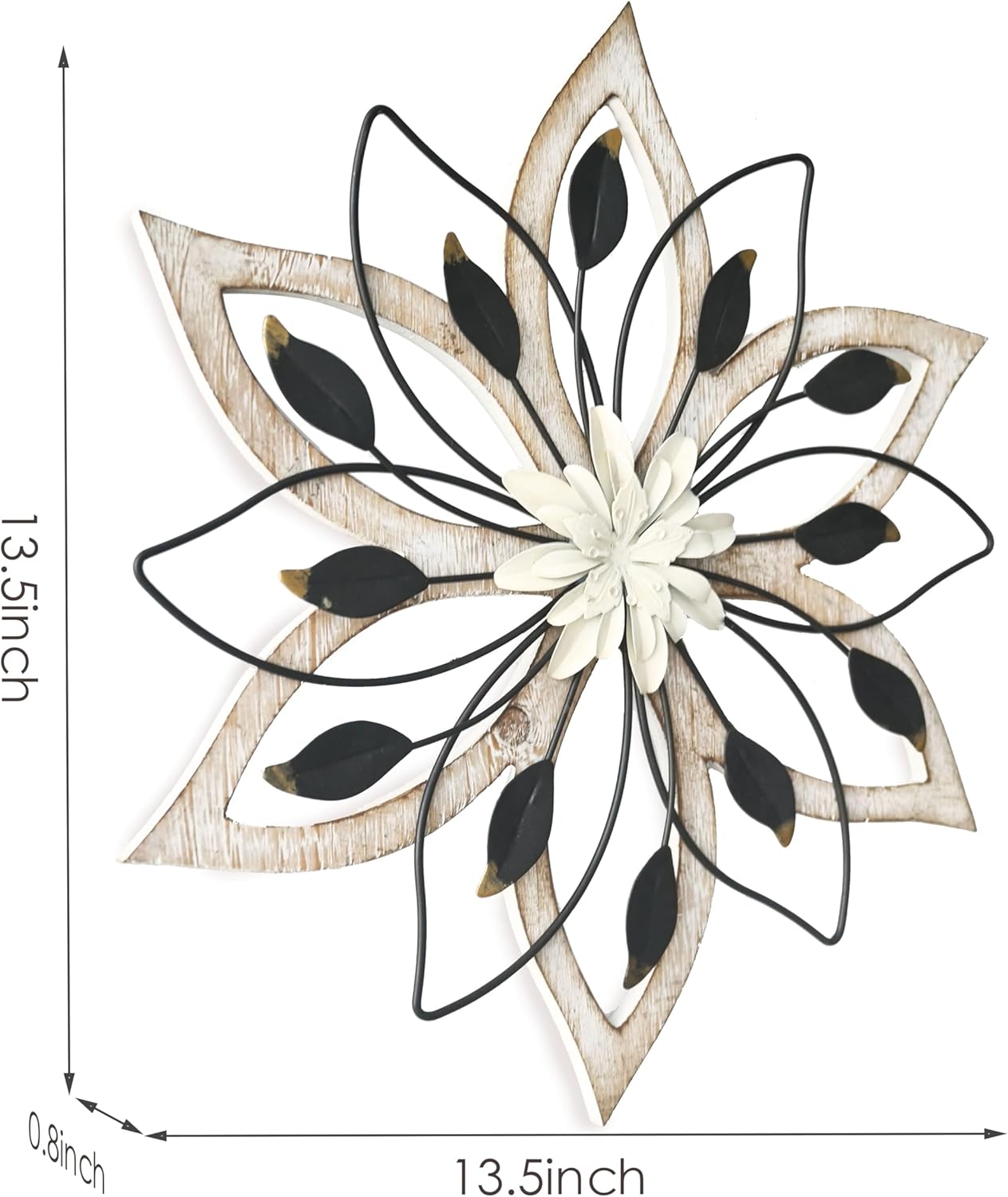 Remenna Whitewash Flowers Wood Wall Decor, Metal Rustic Wall Art Farmhouse Wall Decorations Multiple Floral Hanging Decor for Bathroom Living Room Home Office Garden Kitchen - Image 3