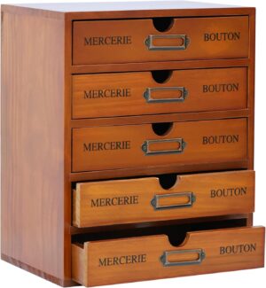 Vintage 5-Drawer Wooden Desk Organi...