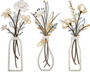 Pigort 3 Pieces Metal Flowers Wall ...