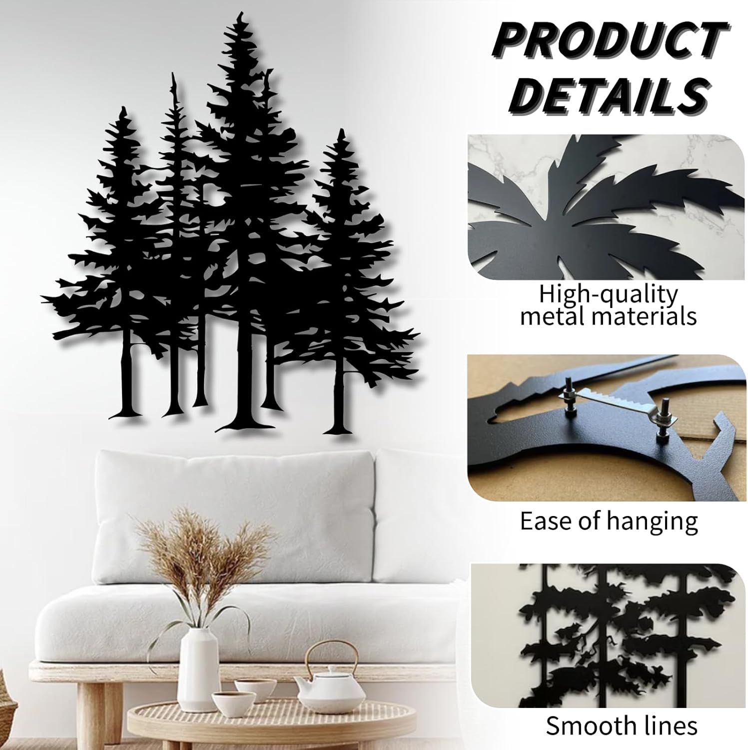 Mimiso Metal Pine Tree Wall Art Decor,Nature Forest Metal Decor,Tree Wall Art,Wall Decorations for Living Room,Bed Room,Dning Room,Housewarming Gift(Black,24"×21") - Image 6