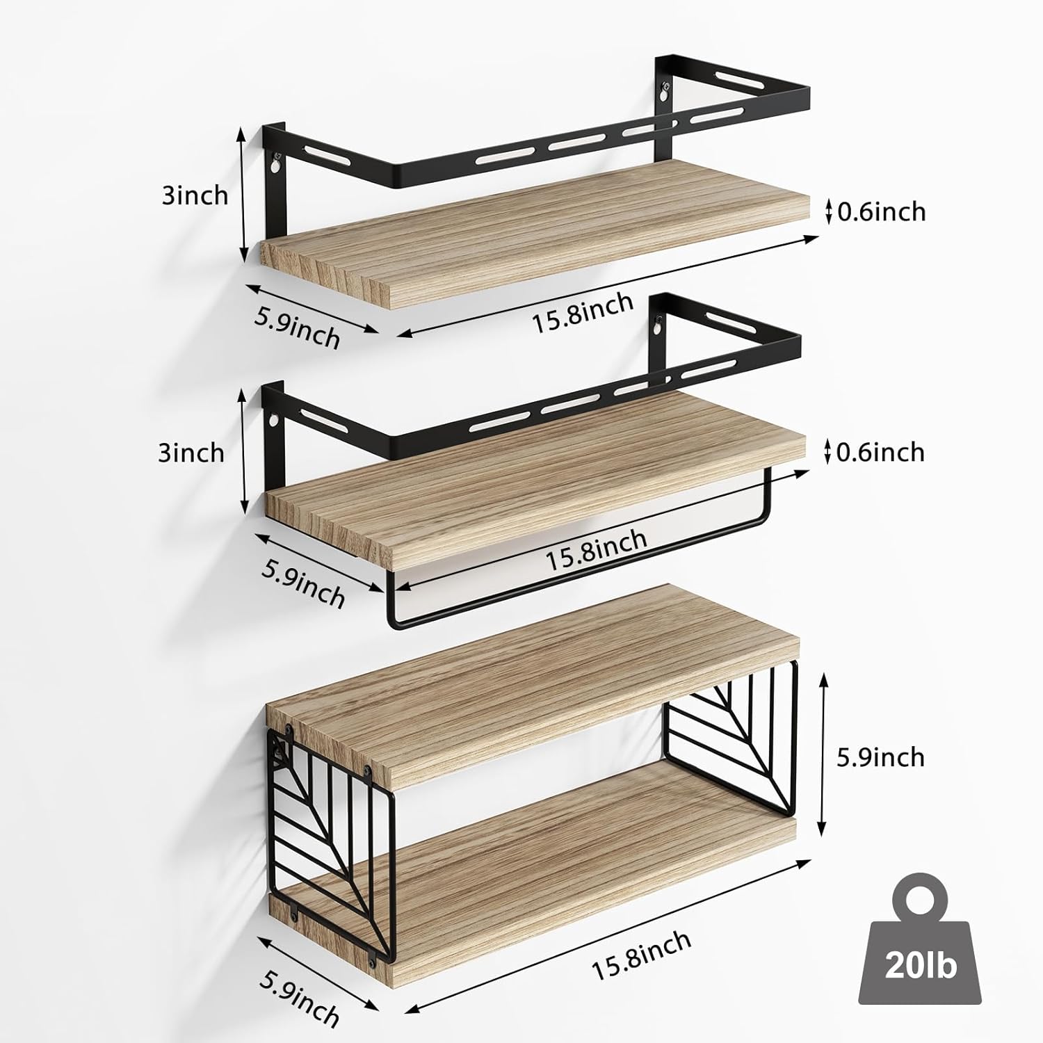 Fixwal 3+1 Bathroom Shelves Over Toilet, Floating Shelves Wall Mounted with Metal Frame and Towel Bar for Bathroom, Kitchen, Bedroom, Living Room (Rustic Brown) - Image 3