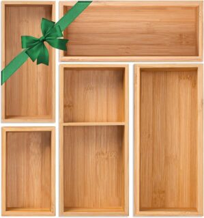 Bamboo Drawer Organizer 5 Pcs for K...