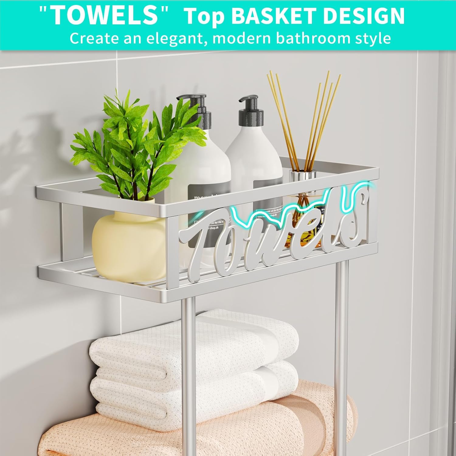 HapiRm Towel Rack Bathroom Storage - 3 Tier Over The Door & Wall Mounted Rolled Towel Racks Holder Organizer with Metal Shelf and 6 Hooks for Small Bathroom, Camper, Rv - Sliver - Image 9