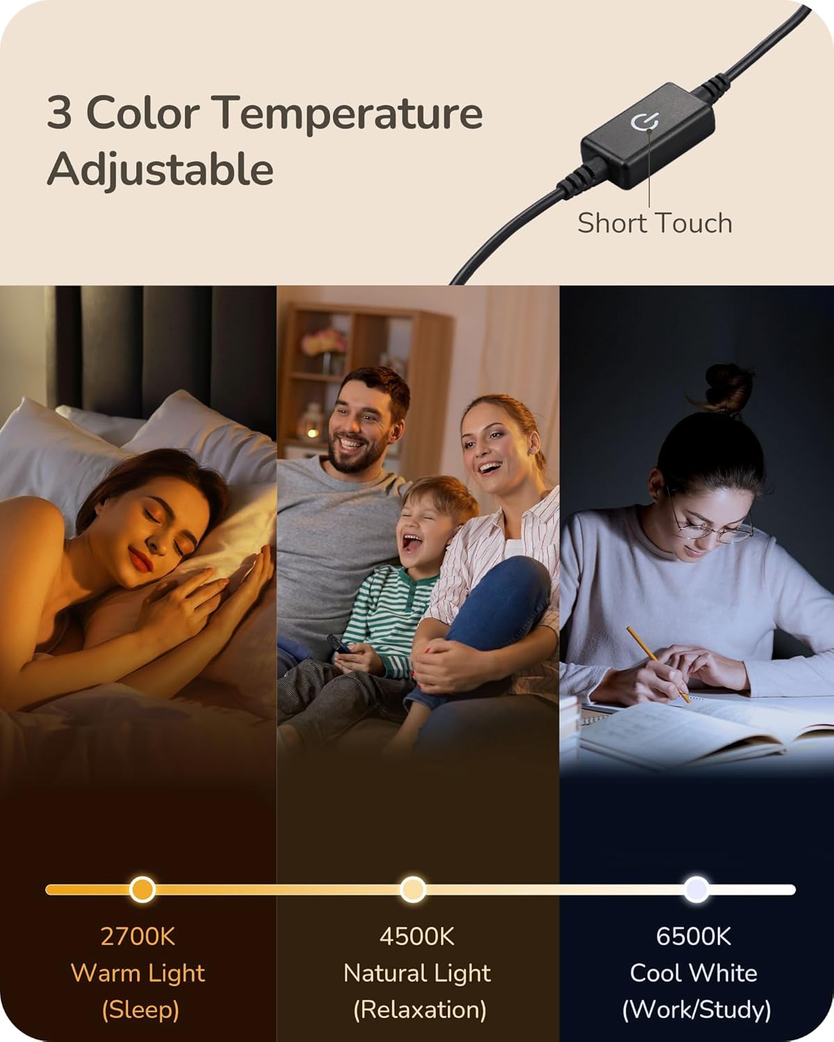 EDISHINE Upgraded LED Table Lamp, Stepless Dimmable Bedside Lamp with 3 Color Temperature, Modern Nightstand Lamp, Desk Lamp for Bedroom, Living Room, Corner, Gift, Metal Finish, Black, 6W - Image 3