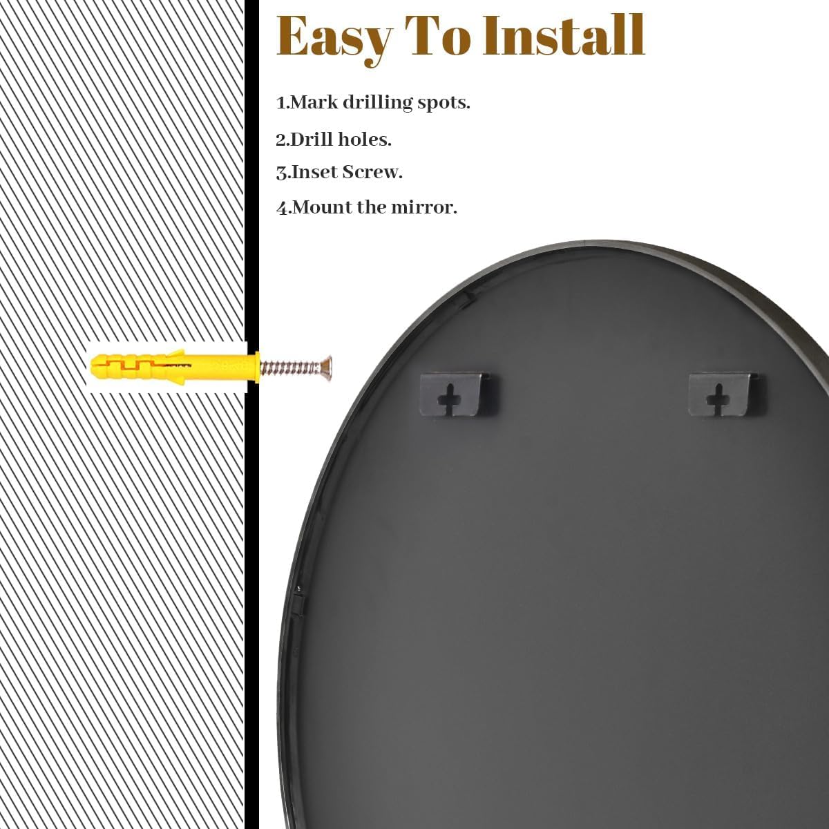 VooBang Large Black Round Bathroom Mirror, 48 inch Circle Wall Mounted Hanging Mirror with Simple Modern Circular Metal Frame for Hallway, Entryway, Living Room, Black Frame - Image 5
