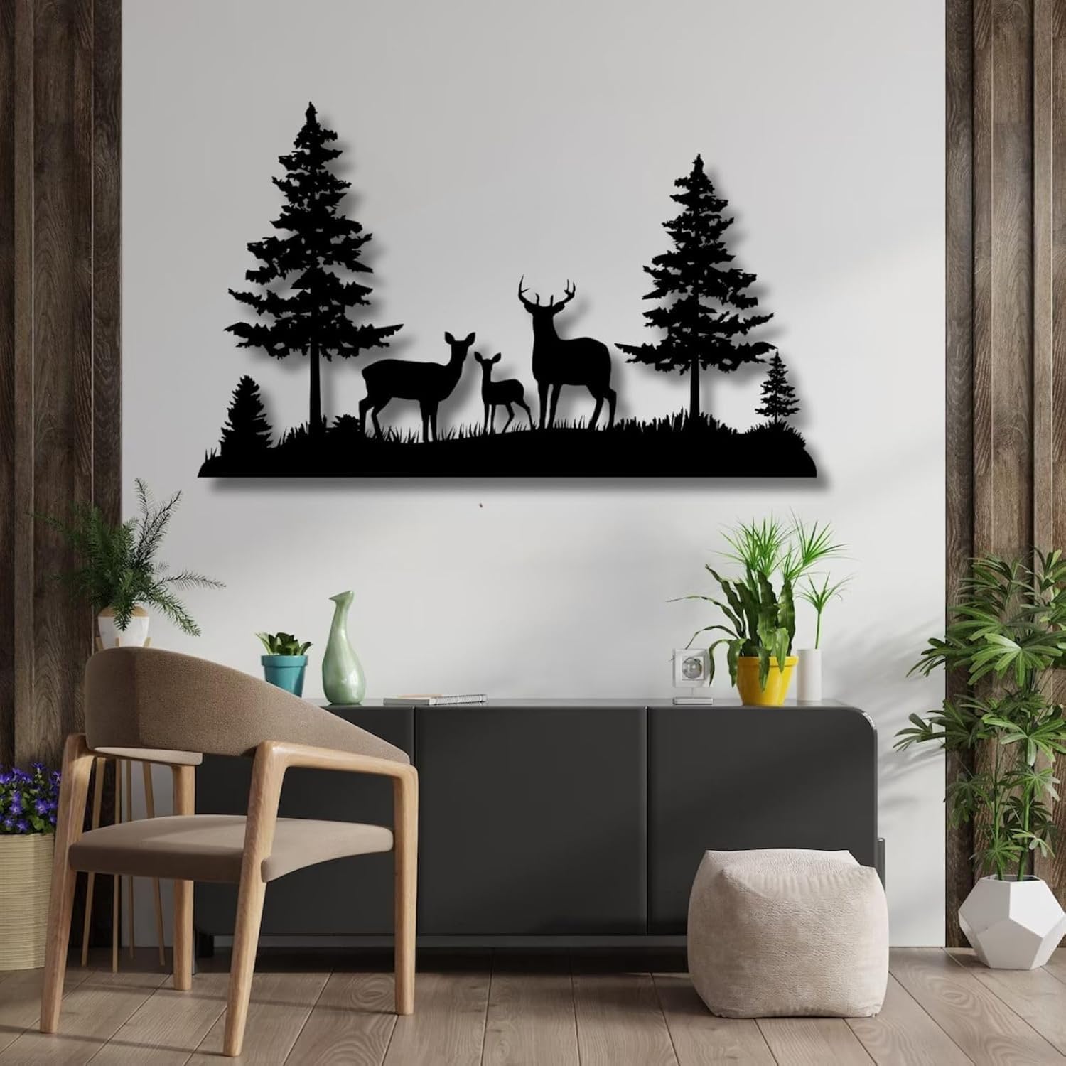 Mimiso Deer Metal Art Wall Decor,Forest Deer Wall Decor Deer Family Metal Wall Art,Large Wall Decor,Black Wall Decor,Wall Decorations for Living Room,Bedroom,Bathroom (19""×11""/47×29cm) - Image 4