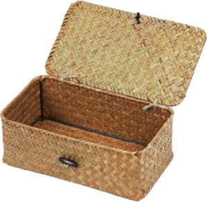 Wicker Storage Basket with Lid, Nat...