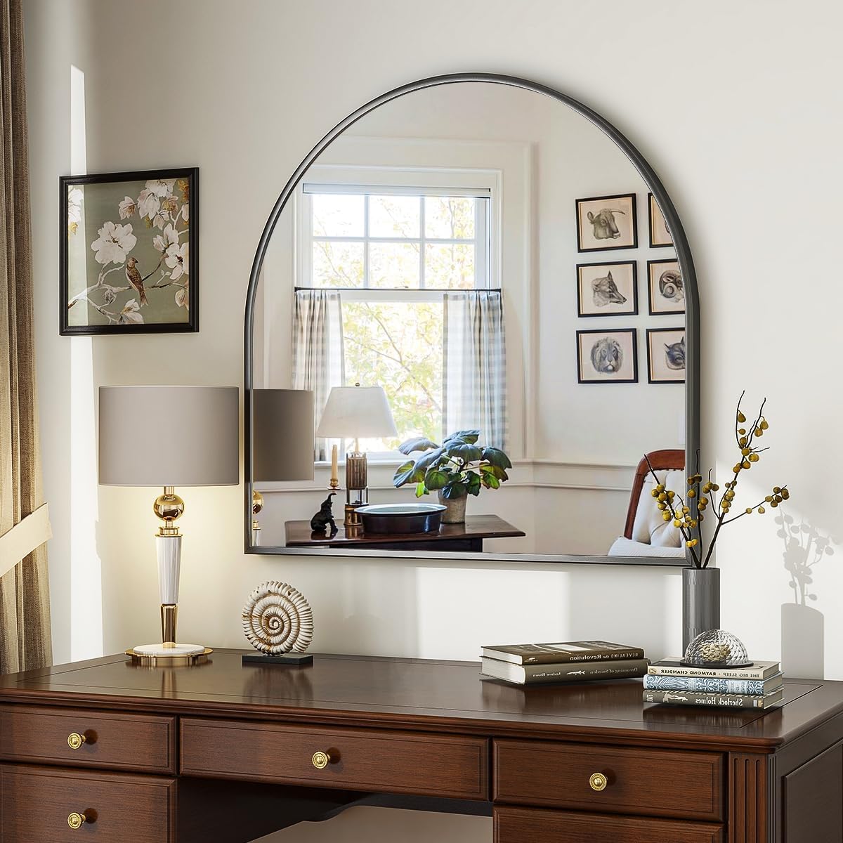VooBang Wide Arched Wall Mirror, 31 x 32 inch Arch Bathroom Mirror, Wall Mounted Vanity Mirror with Arch Metal Frame, Modern Bathroom Vanity Mirror for Bedroom, Living Room, Hanging or Leaning, Black - Image 7