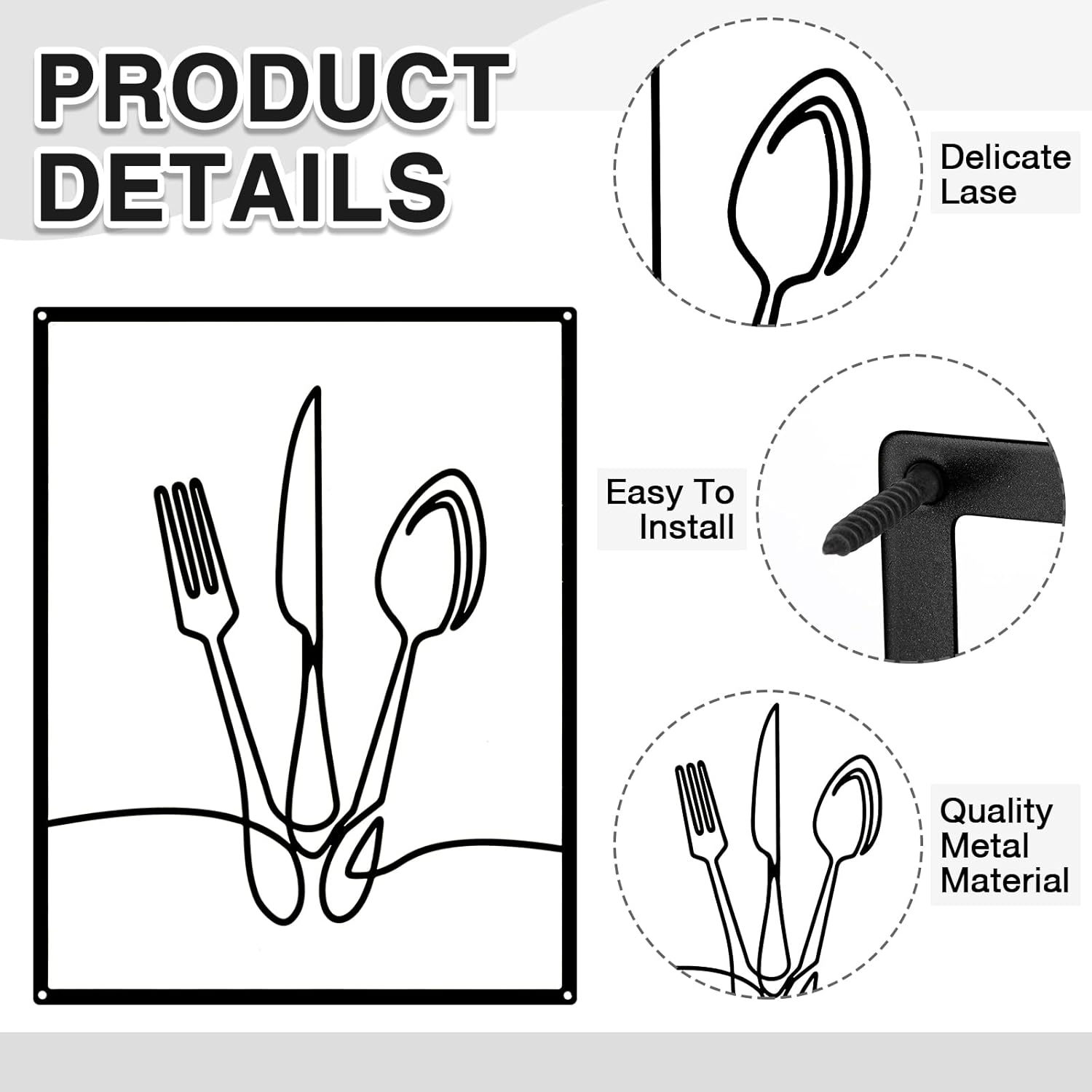 Otoolling 3 Pieces Metal Minimalist Line Kitchen Signs Wall Decor Drawing Rustic Kitchen Wall Art for Dining Living Room Home, 14 x 11 Inches(Dining Room,Black) - Image 3