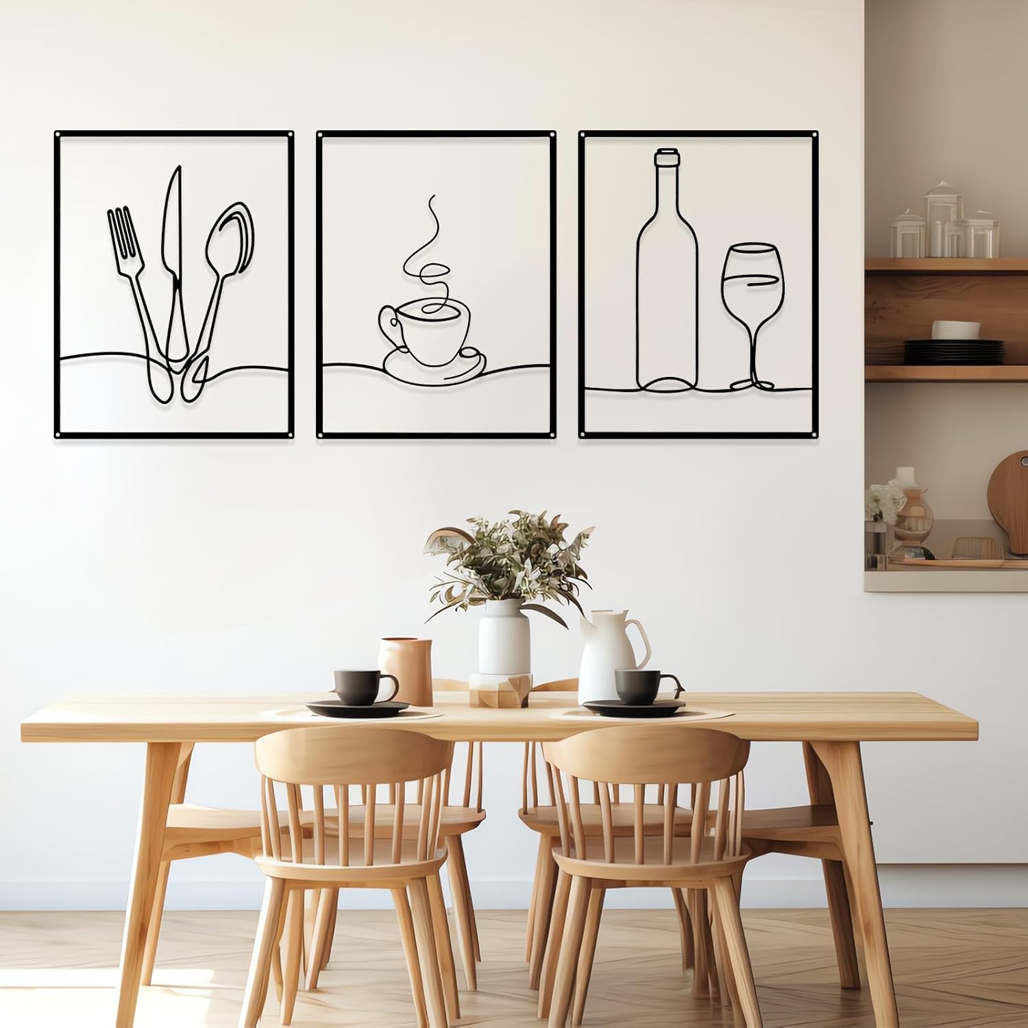 Otoolling 3 Pieces Metal Minimalist Line Kitchen Signs Wall Decor Drawing Rustic Kitchen Wall Art for Dining Living Room Home, 14 x 11 Inches(Dining Room,Black) - Image 5