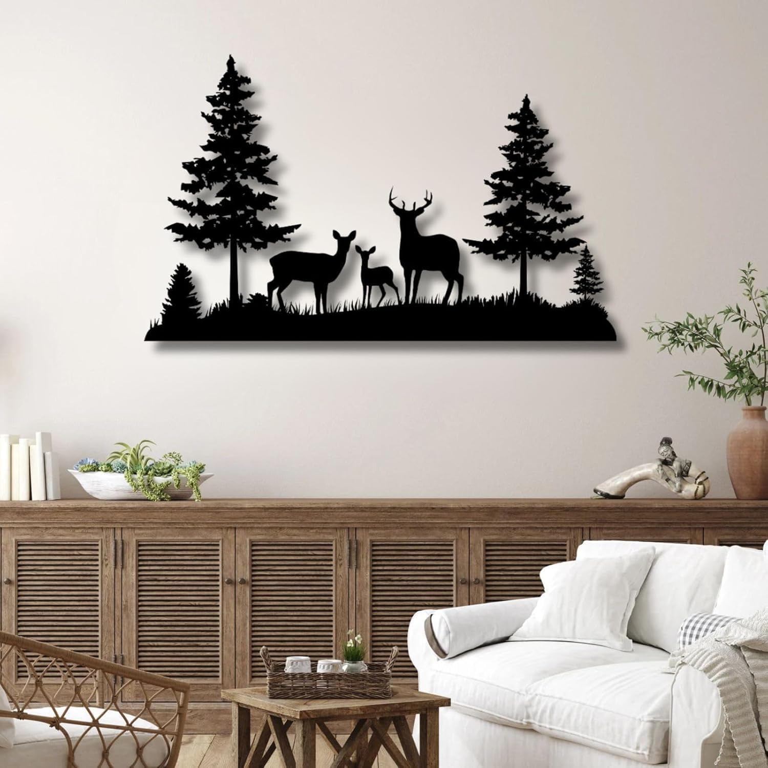 Mimiso Deer Metal Art Wall Decor,Forest Deer Wall Decor Deer Family Metal Wall Art,Large Wall Decor,Black Wall Decor,Wall Decorations for Living Room,Bedroom,Bathroom (19""×11""/47×29cm) - Image 3