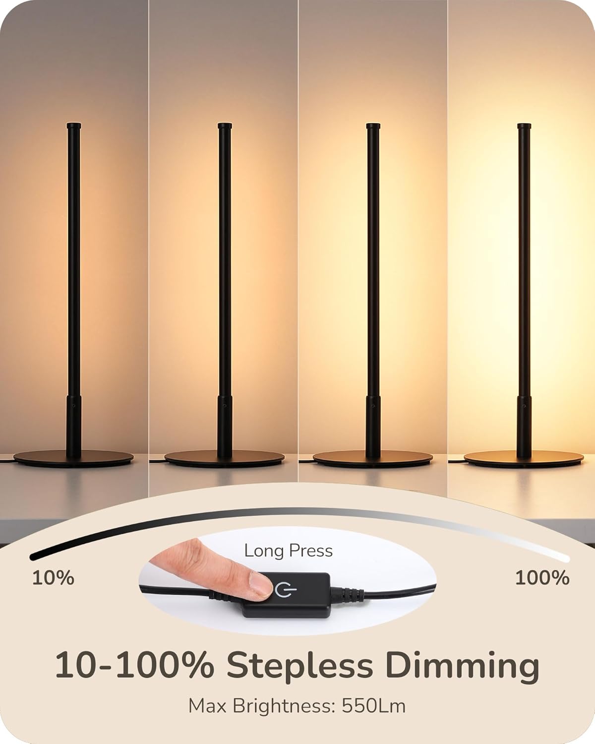 EDISHINE Upgraded LED Table Lamp, Stepless Dimmable Bedside Lamp with 3 Color Temperature, Modern Nightstand Lamp, Desk Lamp for Bedroom, Living Room, Corner, Gift, Metal Finish, Black, 6W - Image 4