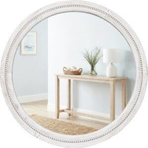 30″ White Round Wood Mirror f...