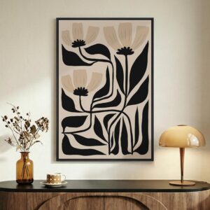 Framed Boho Abstract Floral Wall Ar...
