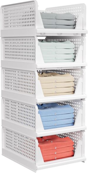 5 Pack Stackable Closet Storage Bas...