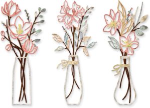 3 Pcs Metal Flowers Wall Arts Rusti...