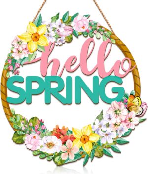 Wooden Hello Spring Door Sign ̵...