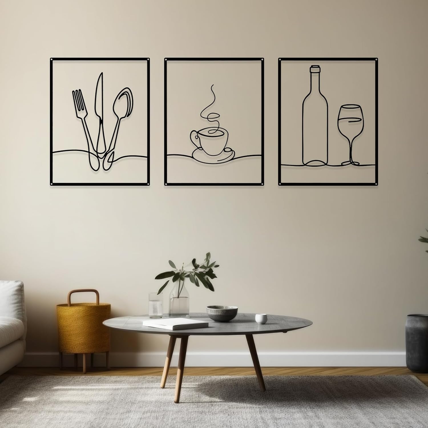Otoolling 3 Pieces Metal Minimalist Line Kitchen Signs Wall Decor Drawing Rustic Kitchen Wall Art for Dining Living Room Home, 14 x 11 Inches(Dining Room,Black) - Image 6