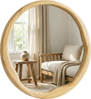 Round Wood Mirror 30 Inch, Large As...
