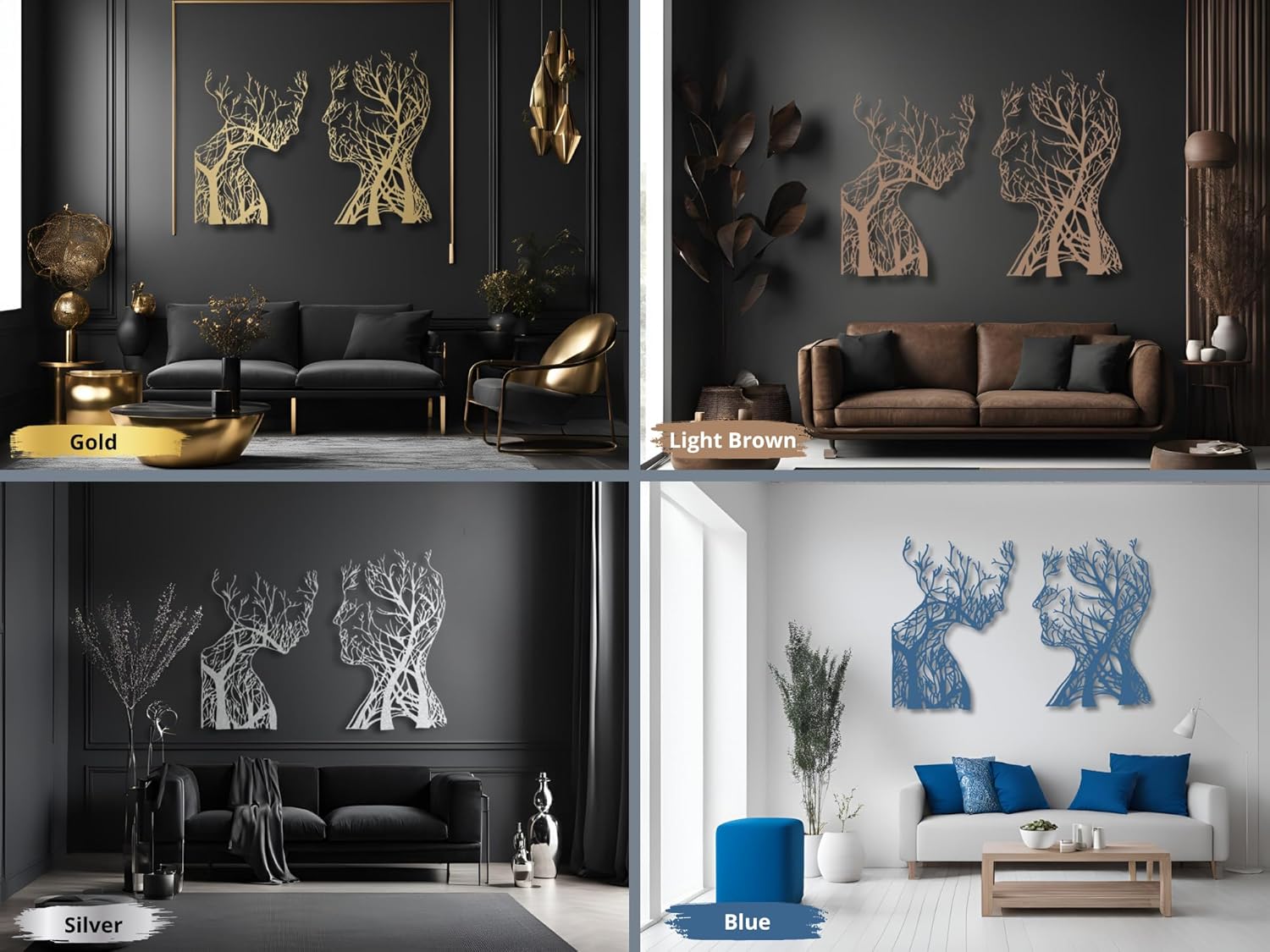 VAILLA Tree of Life Wooden Wall Art Abstract Tree Man Woman Face Large 3D Wooden Wall Decor Set of 2 Hanging Sculpture Modern Home Decoration 3D Textured Sculptures for Living Room Bedroom Office Dinnig Room (Face 2) - Image 5