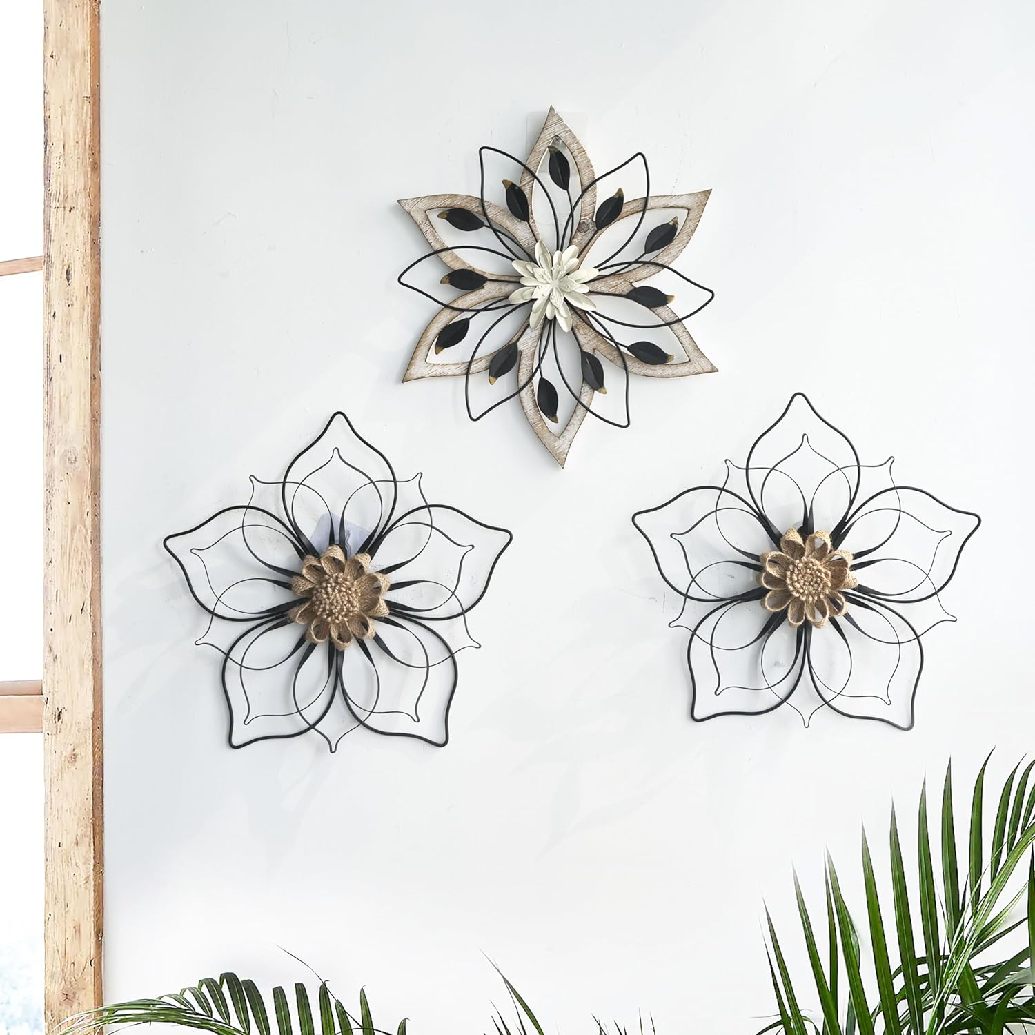 Remenna Whitewash Flowers Wood Wall Decor, Metal Rustic Wall Art Farmhouse Wall Decorations Multiple Floral Hanging Decor for Bathroom Living Room Home Office Garden Kitchen - Image 7