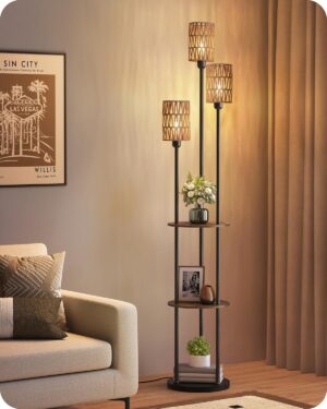 Floor Lamp with Shelves, Boho Floor...