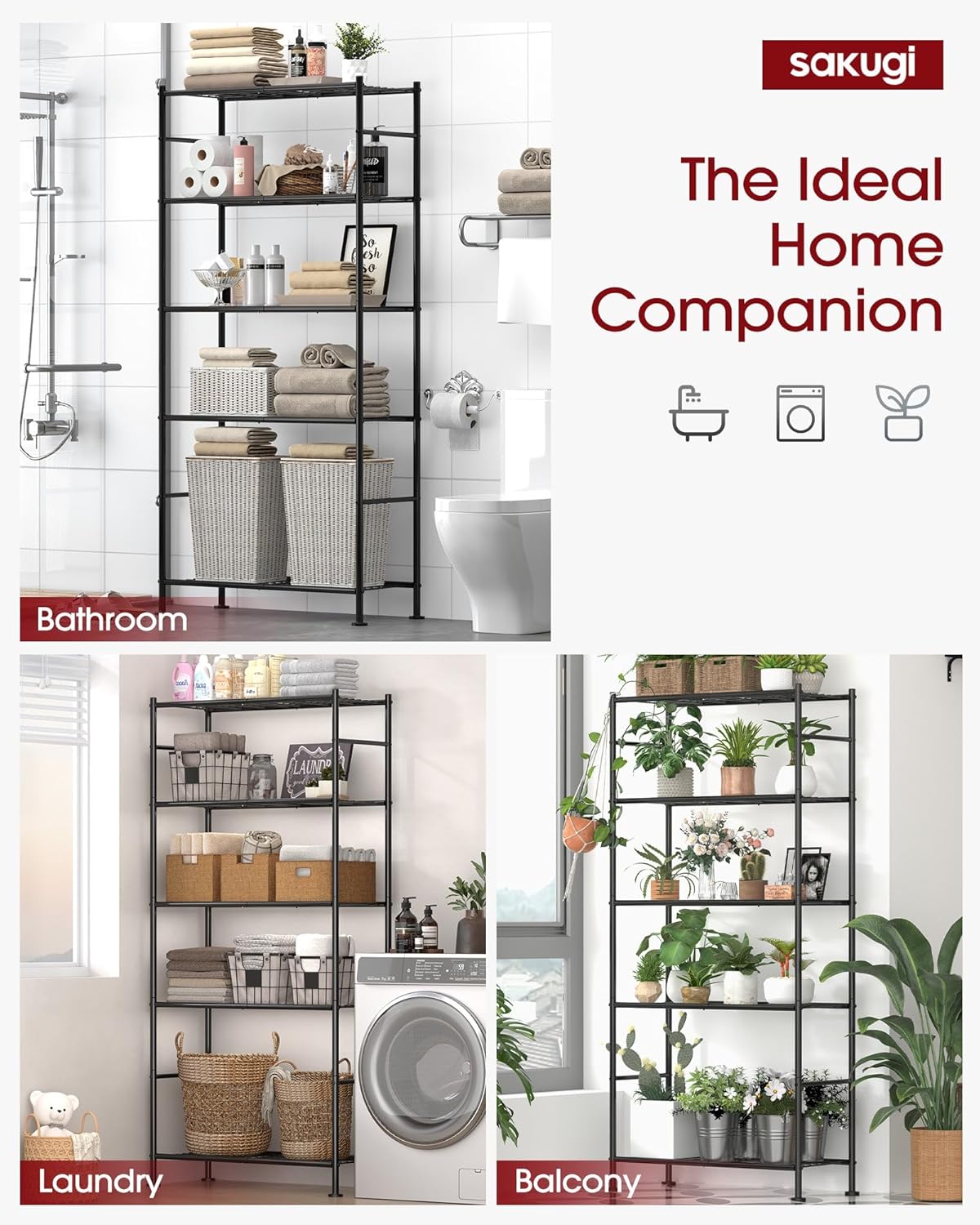 Storage Shelves - 5 Tier Shelf Organizer, Heavy Duty Garage Shelving Unit with Leveling Feet, Stable Metal Shelves Organizer for Pantry, Kitchen and Closet, 33.0" W x 12.6" D x 72.0" H, Black - Image 4