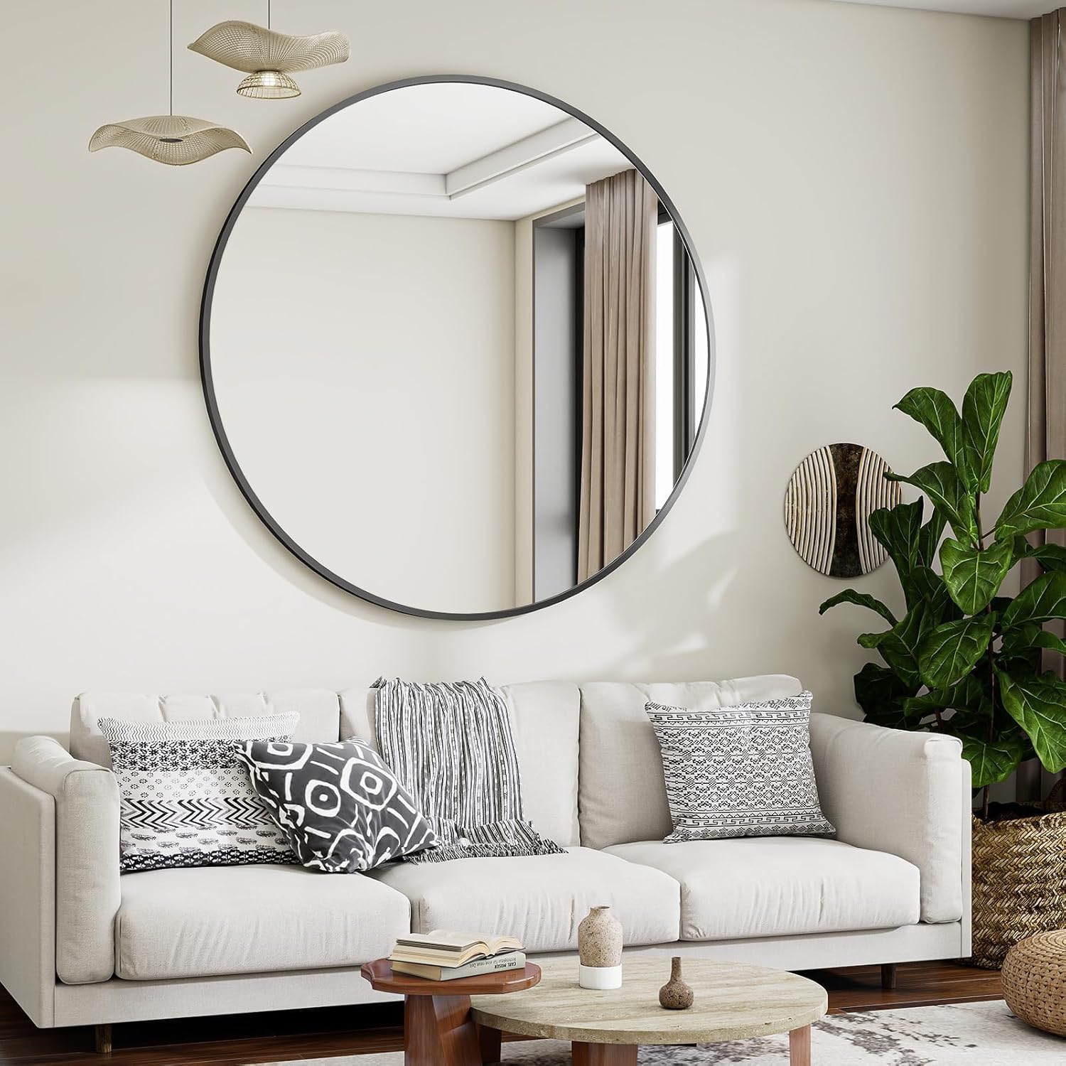 VooBang Large Black Round Bathroom Mirror, 48 inch Circle Wall Mounted Hanging Mirror with Simple Modern Circular Metal Frame for Hallway, Entryway, Living Room, Black Frame - Image 2