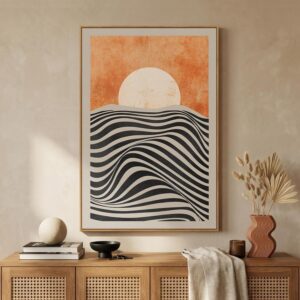 Framed Boho Abstract Sun Wall Art f...