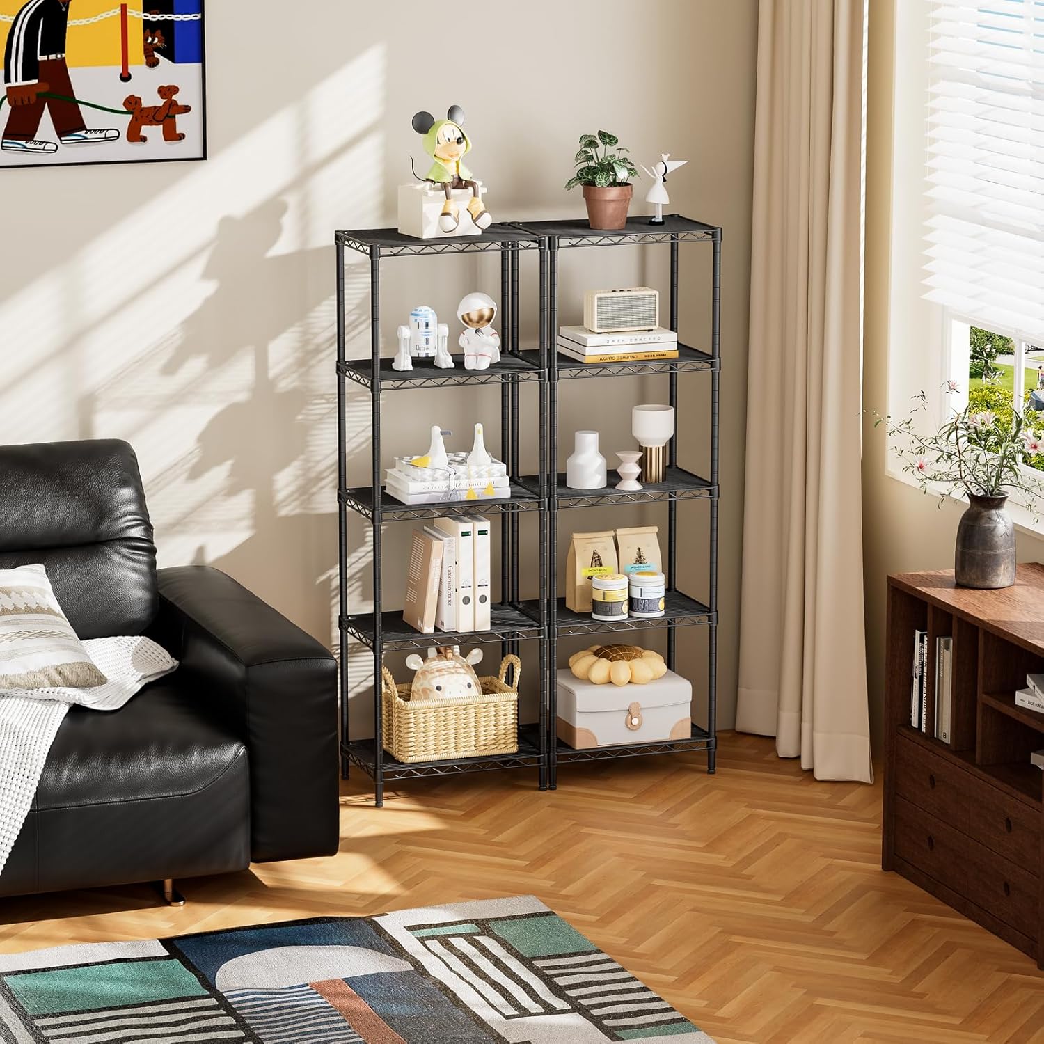 SINGAYE Metal Shelves Wire Shelving:Storage Rack Standing Units Shelf for Kitchen Laundry Bathroom Closet Organizers Pantry Narrow Mesh Adjustable 10" D x 16" W x 55" H Black - Image 7