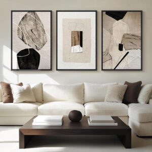 Large Framed Neutral Abstract Wall ...