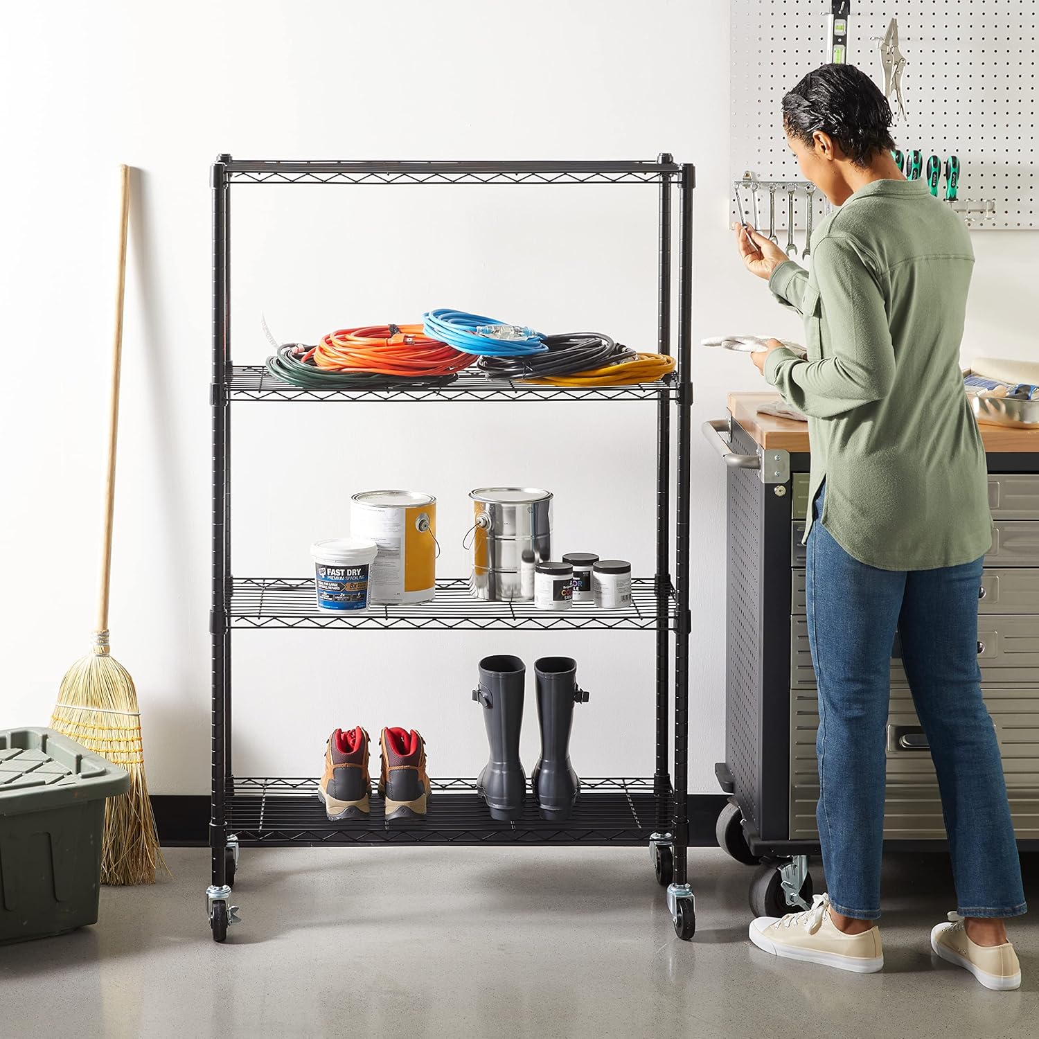 Amazon Basics 4-Shelf Adjustable Heavy Duty Steel Wire Rack Storage Shelving, Sturdy Garage Shelving, 350 lbs Capacity Per Shelf, Easy No-Tool Assembly, 36" x 14" x 54", Black | Heavy Duty, Adjustable, for Kitchen, Garage, Storage, Shelving Organizer - Image 2