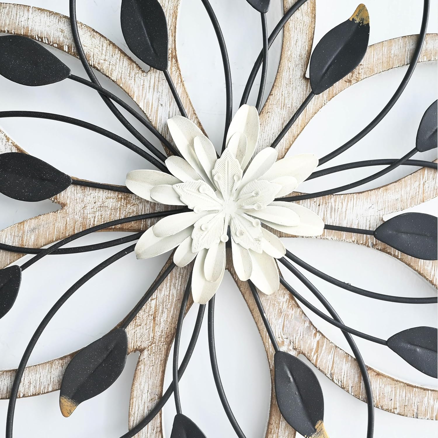Remenna Whitewash Flowers Wood Wall Decor, Metal Rustic Wall Art Farmhouse Wall Decorations Multiple Floral Hanging Decor for Bathroom Living Room Home Office Garden Kitchen - Image 4