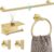 TQKAG 5 Piece Bathroom Towel Bar Holder Sets Brushed Gold Bathroom Hardware Set Stainless Steel Toilet Paper Holder with Shelf Bathroom Accessories Kit Wall Mounted