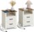 VASAGLE LIRY Collection – Farmhouse Nightstands with Charging Station, Set of 2 Bedside Tables, Side Tables with 2 Drawers, Open Compartment, for Bedroom, Rustic White and Honey Brown ULET869W01
