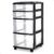 HOMZ Drawer Tower, 4-Tier Clear Plastic Storage Organizer Cart, Black Frame – Multi-Purpose Rolling Drawers with Wheels for Bedroom, Bathroom, and Office Organization